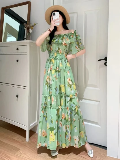 Off-shoulder Long Green Dresses - Image 2