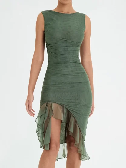 Elegant Bodycon Irregular Green Dress