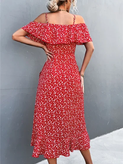 Cold-shoulder Wrap Midi Green Dresses - Image 6