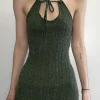 Knitted Halter Mini Green Dress - Image 2