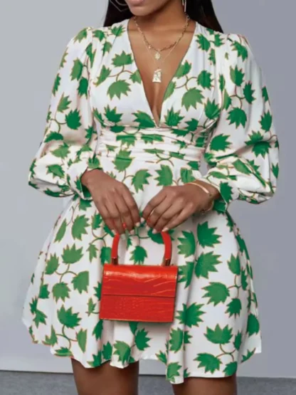 Deep V-neck Mini Green Dresses