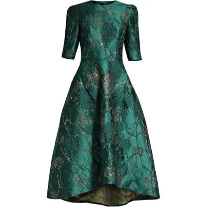 Elegant Floral Midi Green Dress - Image 5