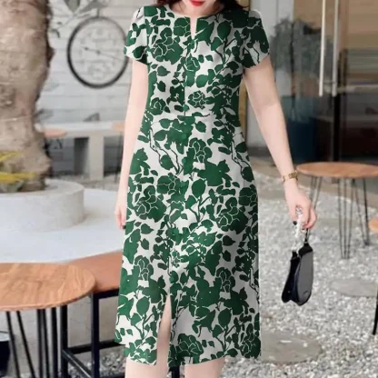 Short Sleeve Floral Green Dresses
