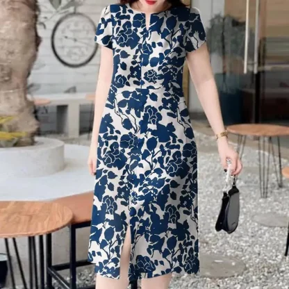 Short Sleeve Floral Green Dresses - Image 3
