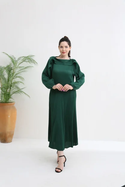 Stylish Elegant Pleated Green Dresses - Image 2