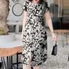 Short Sleeve Floral Green Dresses - Image 4