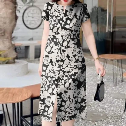 Short Sleeve Floral Green Dresses - Image 4