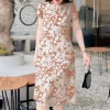 Short Sleeve Floral Green Dresses - Image 2