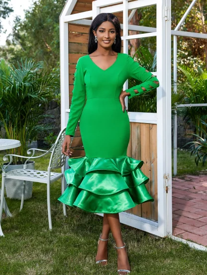 Mermaid Ruffles Green Dress