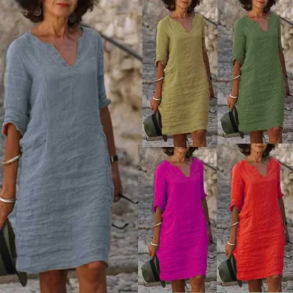 Casual Solid V-neck Green Dresses - Image 7