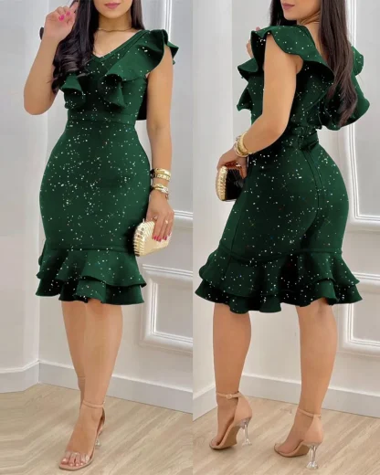 Elegant Ruffled Green Dress