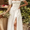 Puff Sleeve Slit Green Dresses - Image 2