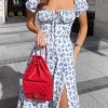 Puff Sleeve Slit Green Dresses - Image 3
