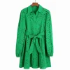 Eyelet Waist Tie Green Dress - Image 2