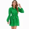 Eyelet Waist Tie Green Dress
