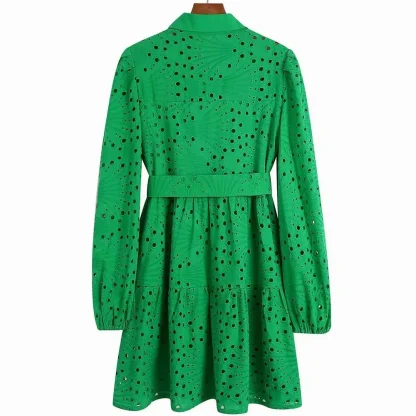 Eyelet Waist Tie Green Dress - Image 3