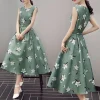 Sleeveless Floral Green Dress