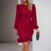 Long Sleeve O-neck Green Dresses - Image 2