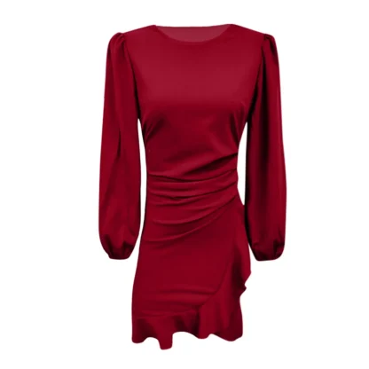 Long Sleeve O-neck Green Dresses - Image 5