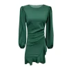 Long Sleeve O-neck Green Dresses - Image 4