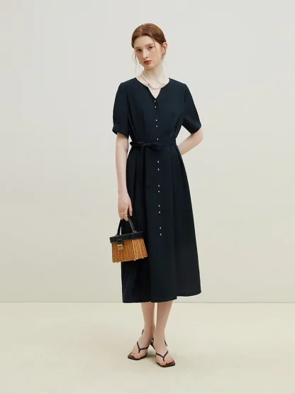 Button Down V-neck Green Dresses - Image 4