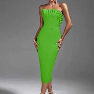 Strapless Pleated Green Dress