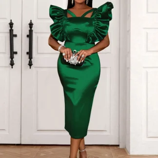 Flying Sleeve Party Green Dress