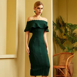 Off-shoulder Ruffled Green Dress