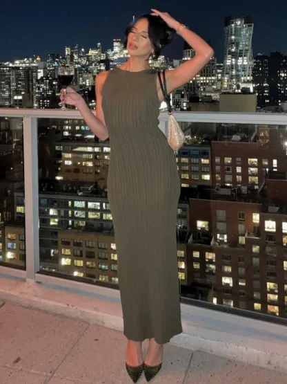 Sexy Knitted Maxi Green Dress - Image 2