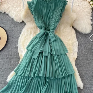 Elegant Pleated Green Dresses